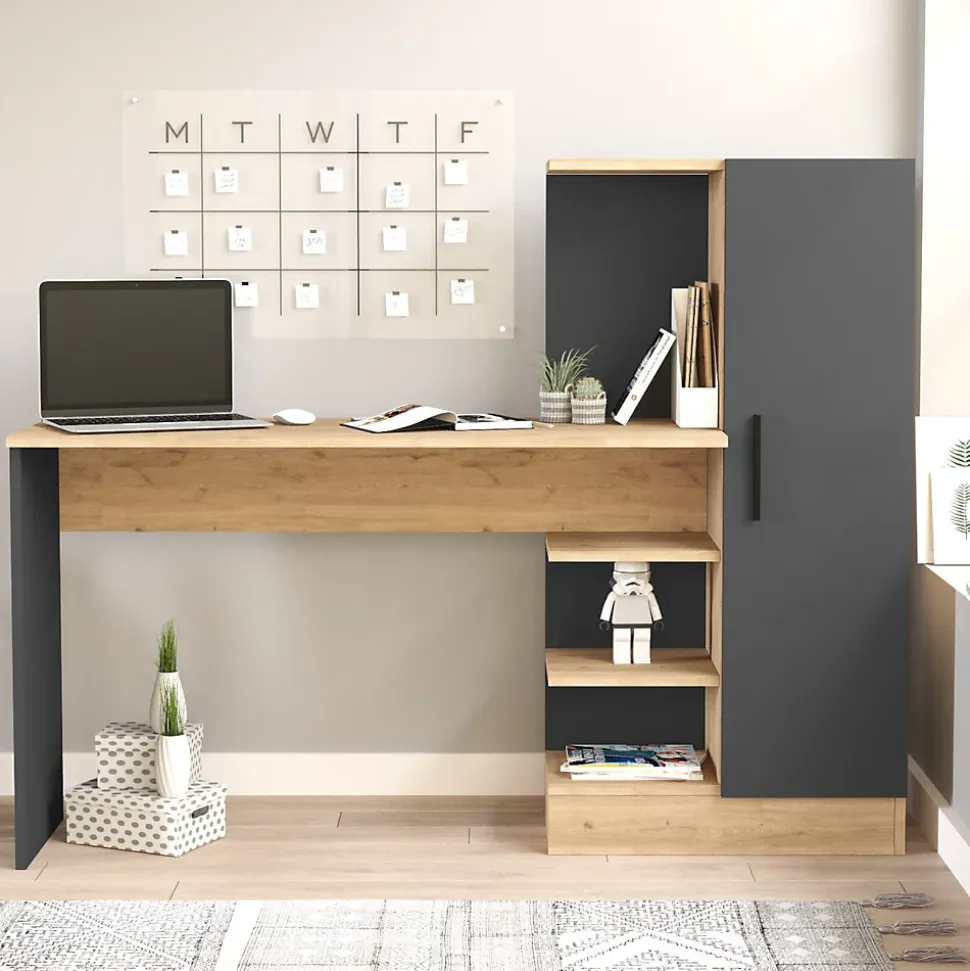 Bureau Varhalo avec armoire intégrée 120 x 153 x 40 cm effet chêne anthracite en.casa