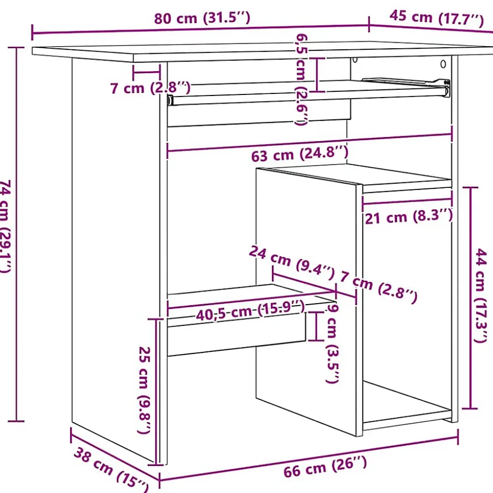 Bureau vieux bois 80x45x74 cm bois d'ingénierie vidaXL