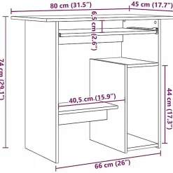 Bureau vieux bois 80x45x74 cm bois d'ingénierie vidaXL