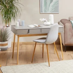 Bureau WANDA avec 2 tiroirs, en pin massif - Coloris gris et naturel