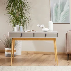 Bureau WANDA avec 2 tiroirs, en pin massif - Coloris gris et naturel