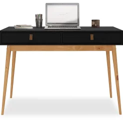 Bureau WANDA avec 2 tiroirs, en pin massif - Coloris noir et chêne