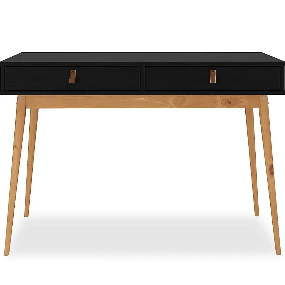 Bureau WANDA avec 2 tiroirs, en pin massif - Coloris noir et chêne