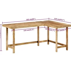 Bureau 165x110x75 cm bois massif de manguier vidaXL