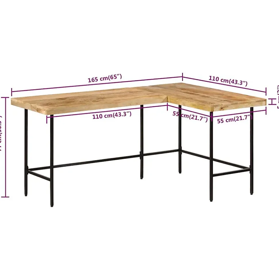 Bureau 165x110x77 cm bois massif de manguier et fer vidaXL