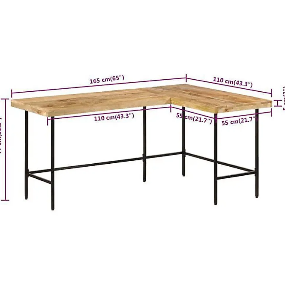 Bureau 165x110x77 cm bois massif de manguier et fer vidaXL