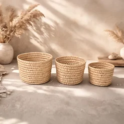 Cache pot feuilles de palmier (15 cm - Naturel)