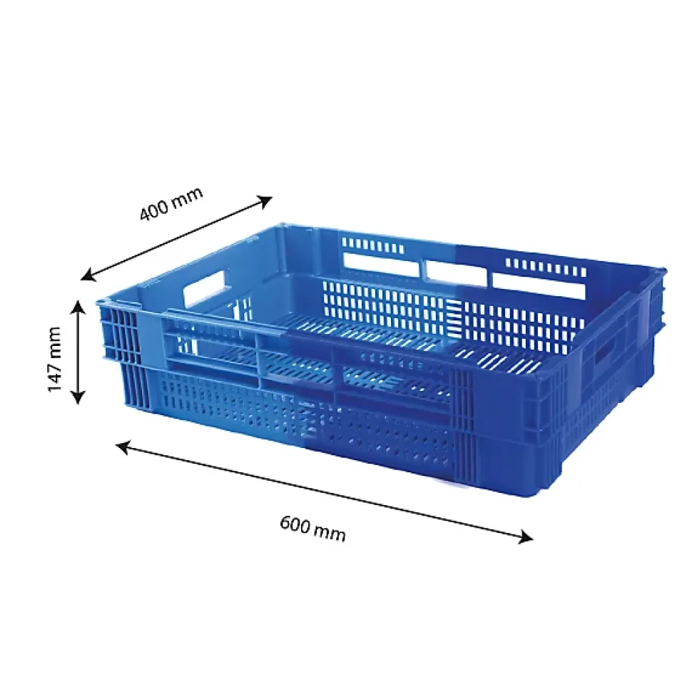 Caisse ajourée empilable emboitable 600 x 400 x 147 mm bicolore 26 L - bleu/bleu