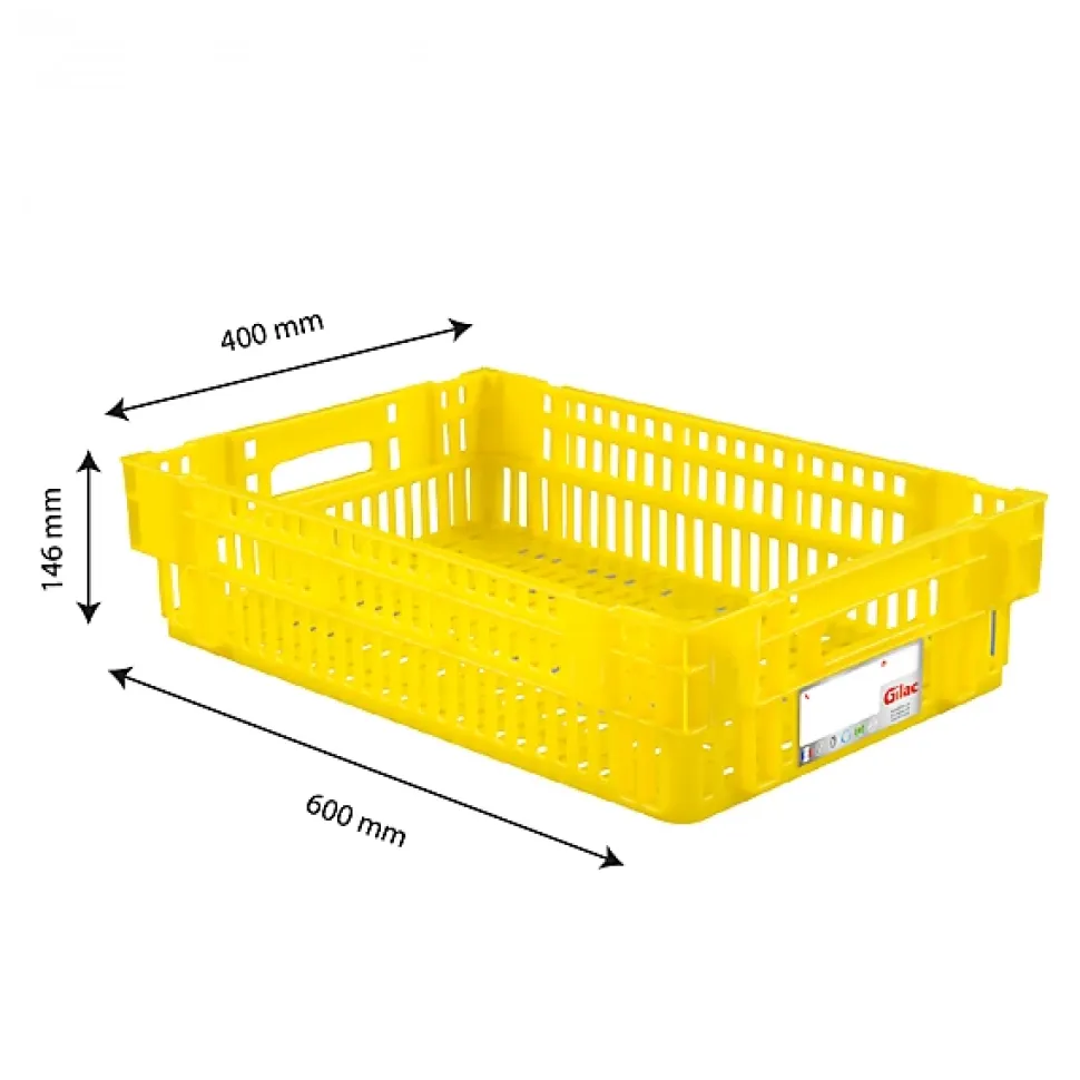 Caisse ajourée empilable emboitable 600 x 400 x 146 mm HACCP - 27 L - jaune