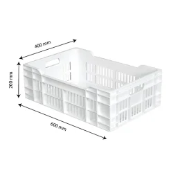 Caisse ajourée fond plein 600 x 400 x 200 mm 40 L - blanc
