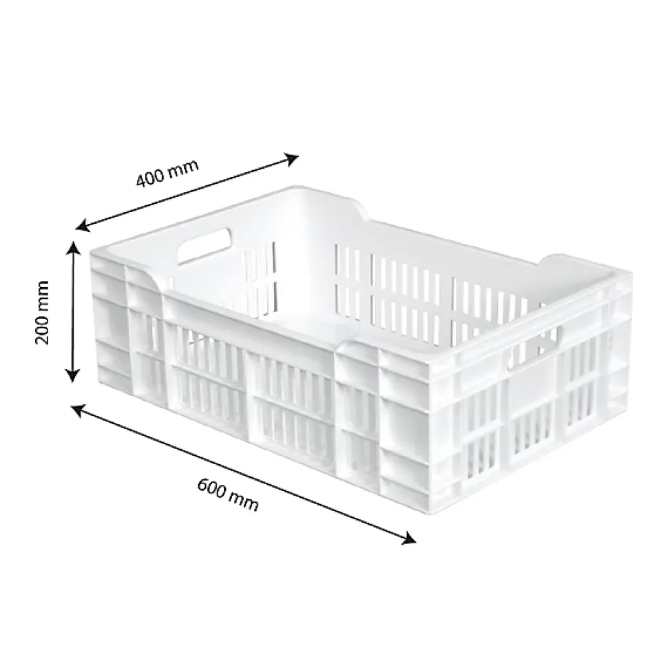 Caisse ajourée fond plein 600 x 400 x 200 mm 40 L - blanc
