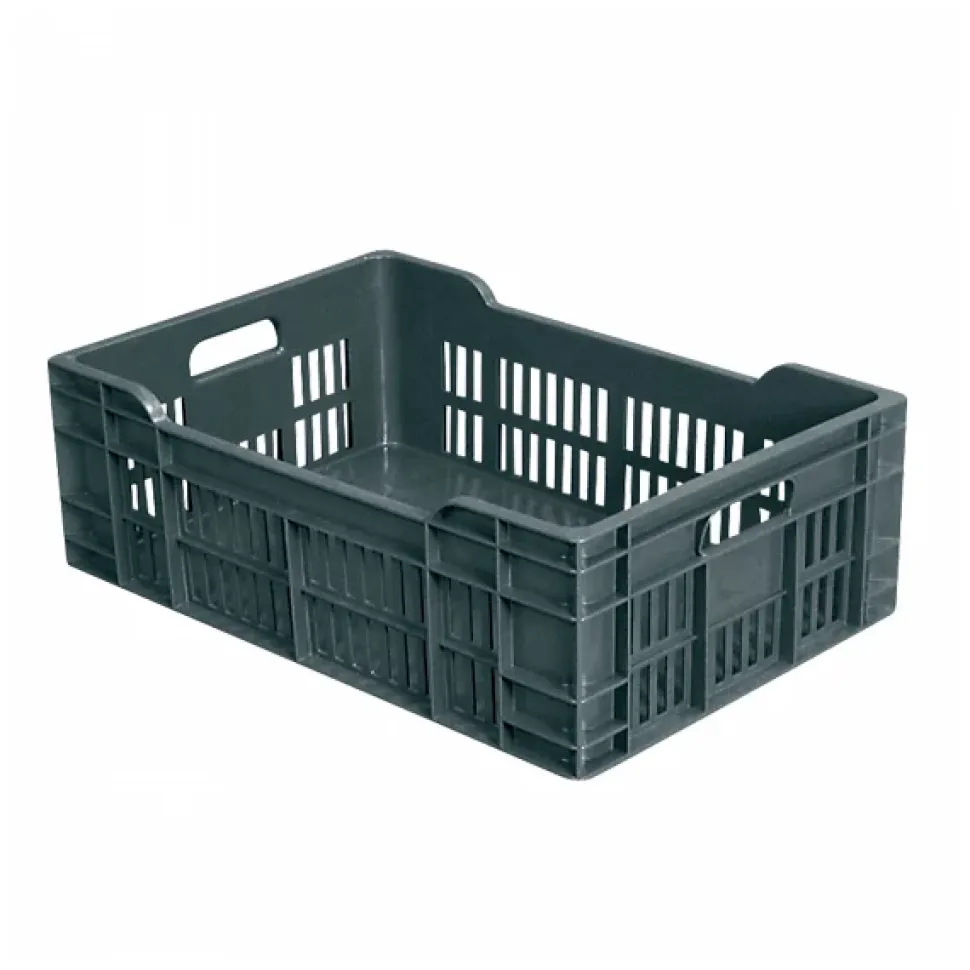 Caisse ajourée fond plein 600 x 400 x 200 mm 40 L - gris