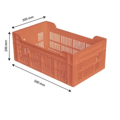 Caisse ajourée sans poignée empilable 500 X 300 20 L - terracotta