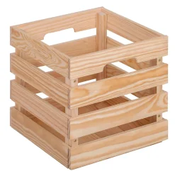 Caisse de rangement carrée en pin massif avec poignées