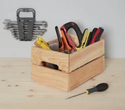 Caisse de rangement rectangulaire en pin massif taille S