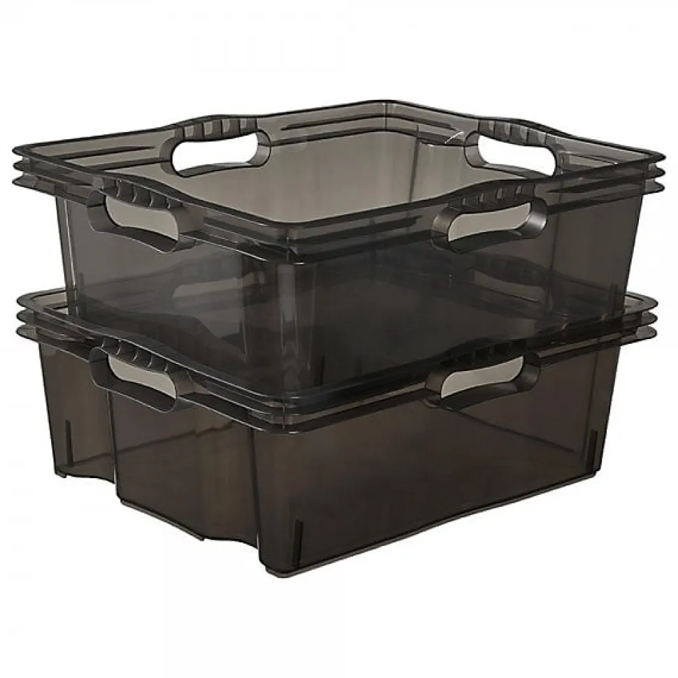 Caisse de rangement transparente plate 16 litres - Gris