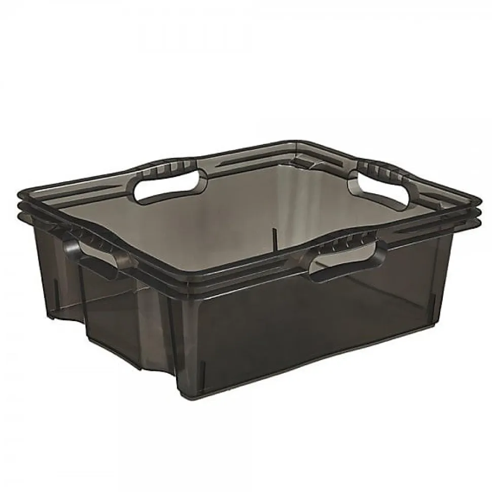 Caisse de rangement transparente plate 16 litres - Gris