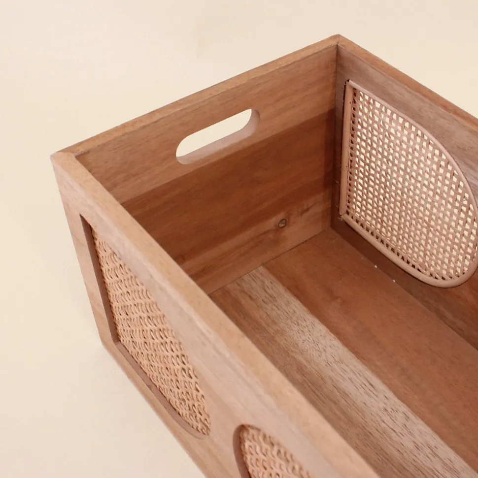 Caisse en bois et rotin 30x20cm