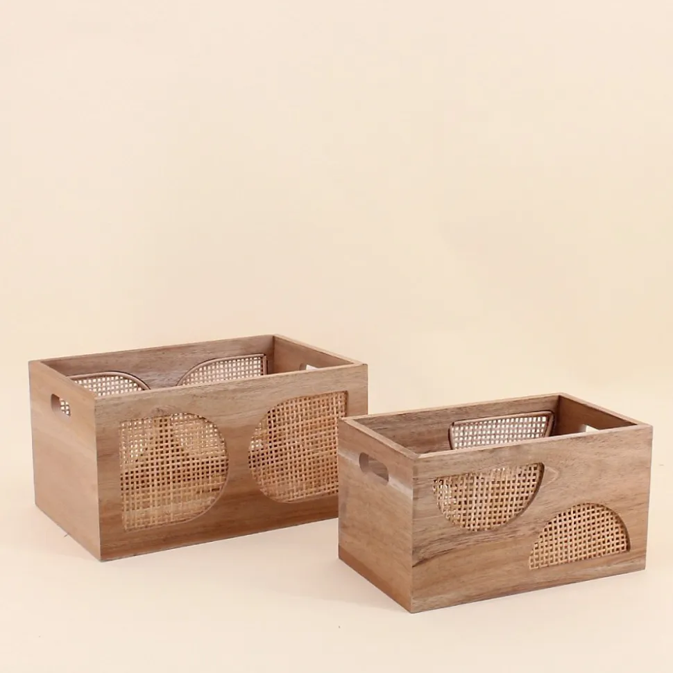 Caisse en bois et rotin 30x20cm