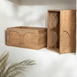 Caisse en bois et rotin 25x15cm