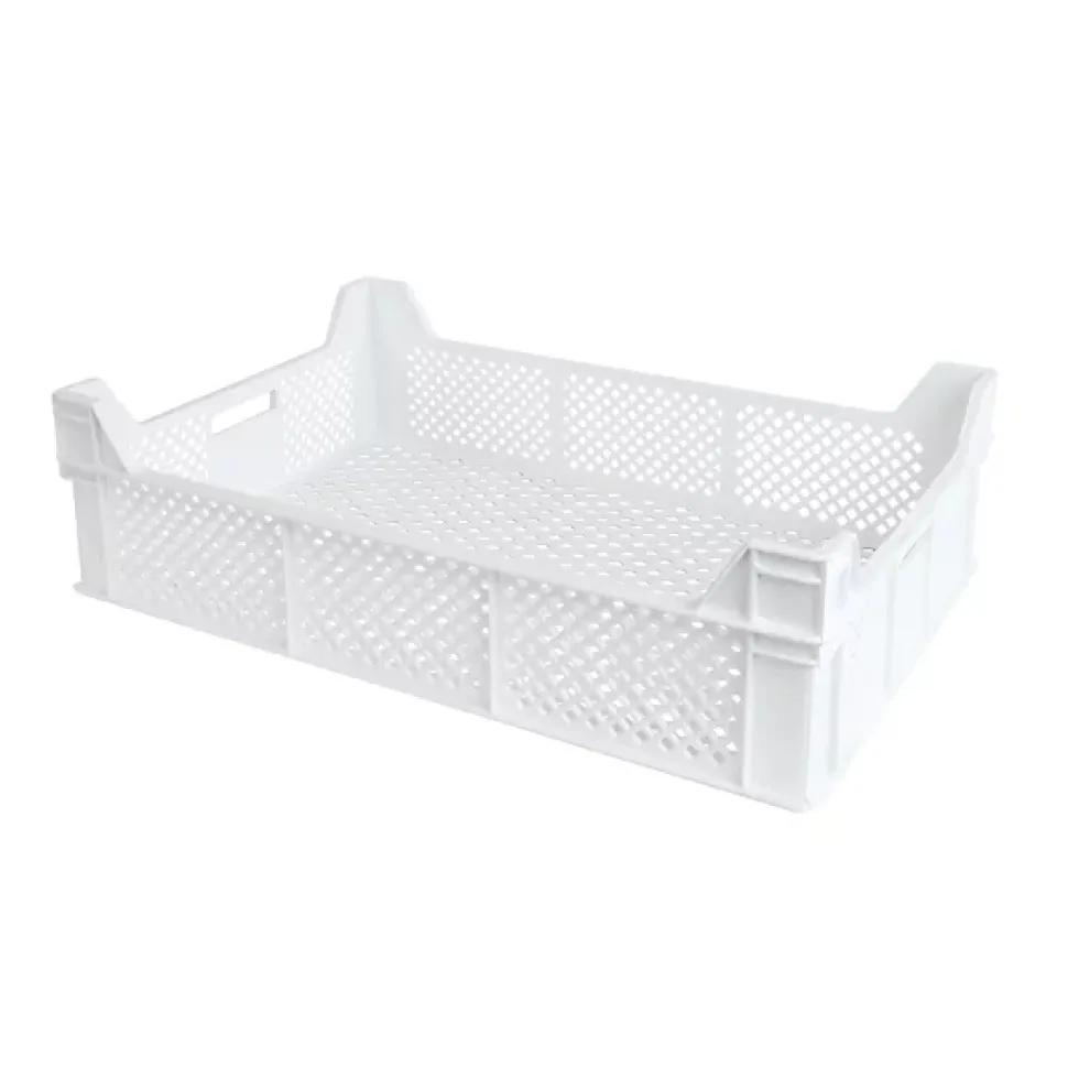 Caisse finement ajourée échancrée avec poignées 600 x 400 x 175 mm - 32 L - blanc