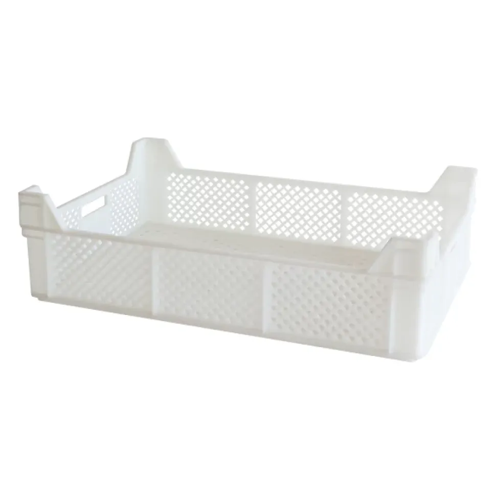 Caisse finement ajourée échancrée avec poignées 600 x 400 x 130 mm - 29 L - blanc