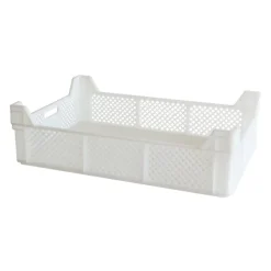 Caisse finement ajourée échancrée avec poignées 600 x 400 x 130 mm - 29 L - blanc