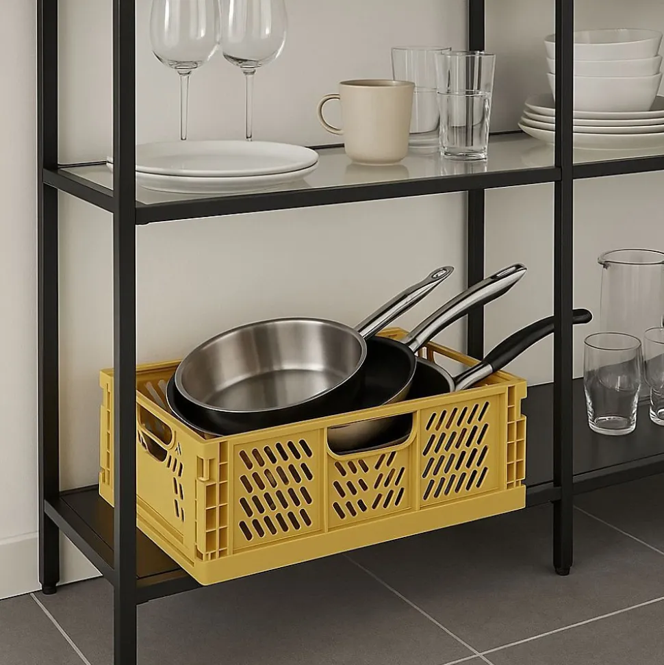 Caisse pliable en plastique jaune 30x40cm