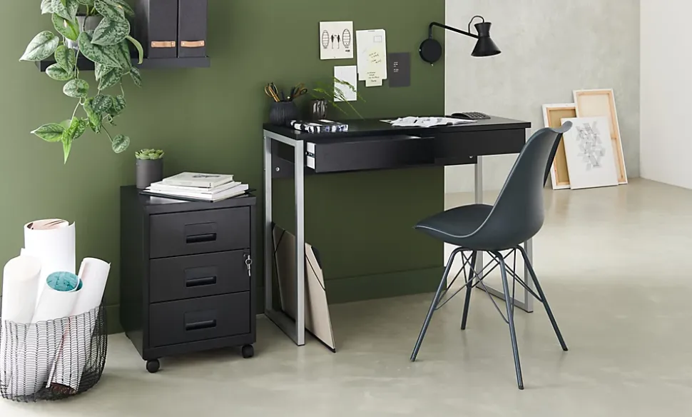 Caisson de bureau en métal 3 tiroirs avec roulettes Snor noir H. 57 cm x L. 40 cm