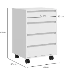 Caisson de bureau rangement bureau sur roulettes 4 tiroirs coulissants MDF aspect bois blanc