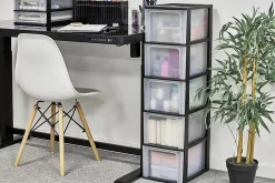 Caisson de rangement plastique recyclé A4, 5 Grands Tiroirs, Noir, OCH-2500, Iris Ohyama