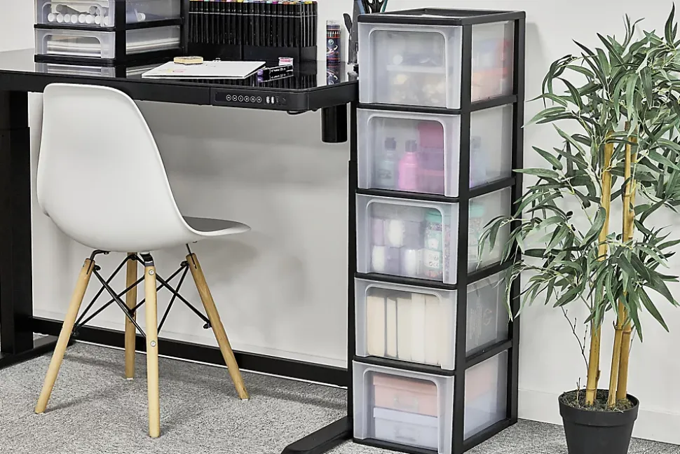 Caisson de rangement plastique recyclé A4, 5 Grands Tiroirs, Noir, OCH-2500, Iris Ohyama