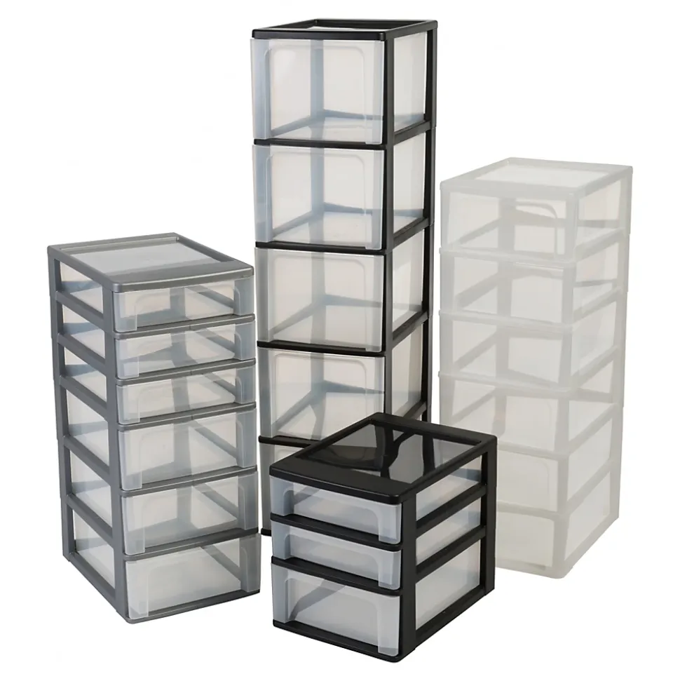 Caisson de rangement plastique recyclé A4, 3 Grands Tiroirs, Noir, OCH-2300, Iris Ohyama
