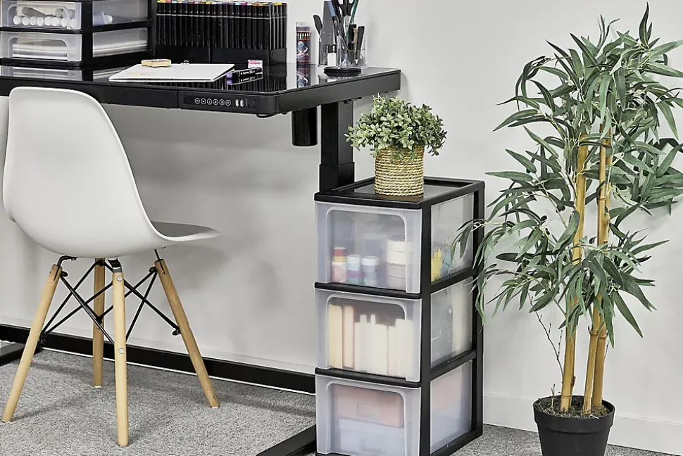 Caisson de rangement plastique recyclé A4, 3 Grands Tiroirs, Noir, OCH-2300, Iris Ohyama
