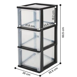 Caisson de rangement plastique recyclé A4, 3 Grands Tiroirs, Noir, OCH-2300, Iris Ohyama