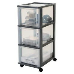 Caisson de rangement plastique recyclé A4, 3 Grands Tiroirs, Noir, OCH-2300, Iris Ohyama