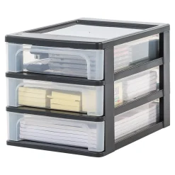 Caisson de rangement plastique recyclé A4, 3 Petits Tiroirs, Noir, OCH-2030, Iris Ohyama
