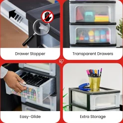 Caisson de rangement plastique recyclé A4, 3 Petits Tiroirs, Noir, OCH-2030, Iris Ohyama