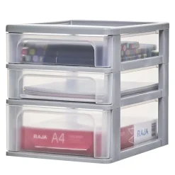 Caisson de rangement plastique A4, 3 Tiroirs Mix, Gris, OCH-2021, Iris Ohyama
