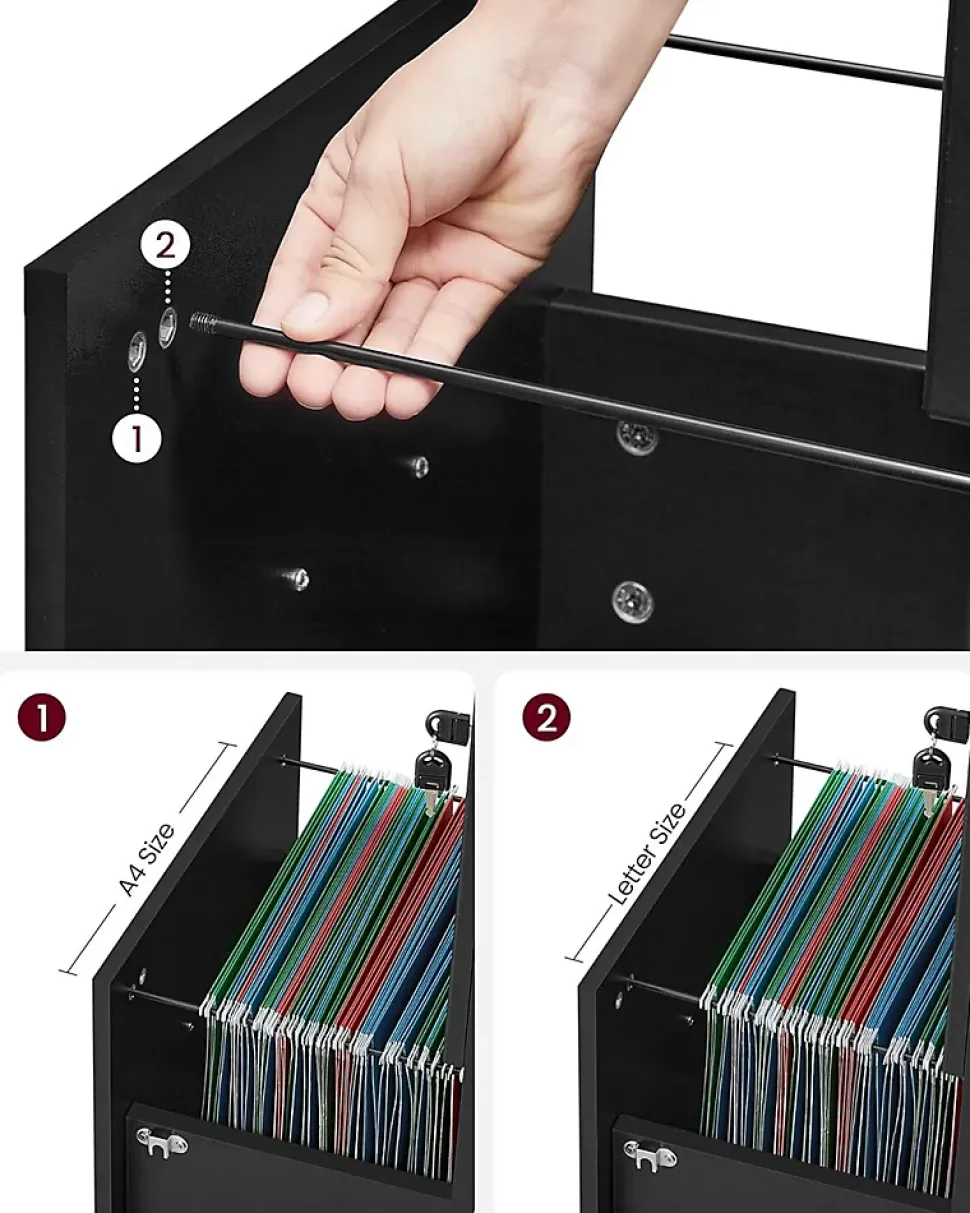 Caisson Mobile, Classeur, 2 Tiroirs, Support Imprimante Meuble de Bureau Verrouillable pour Documents au Format A4