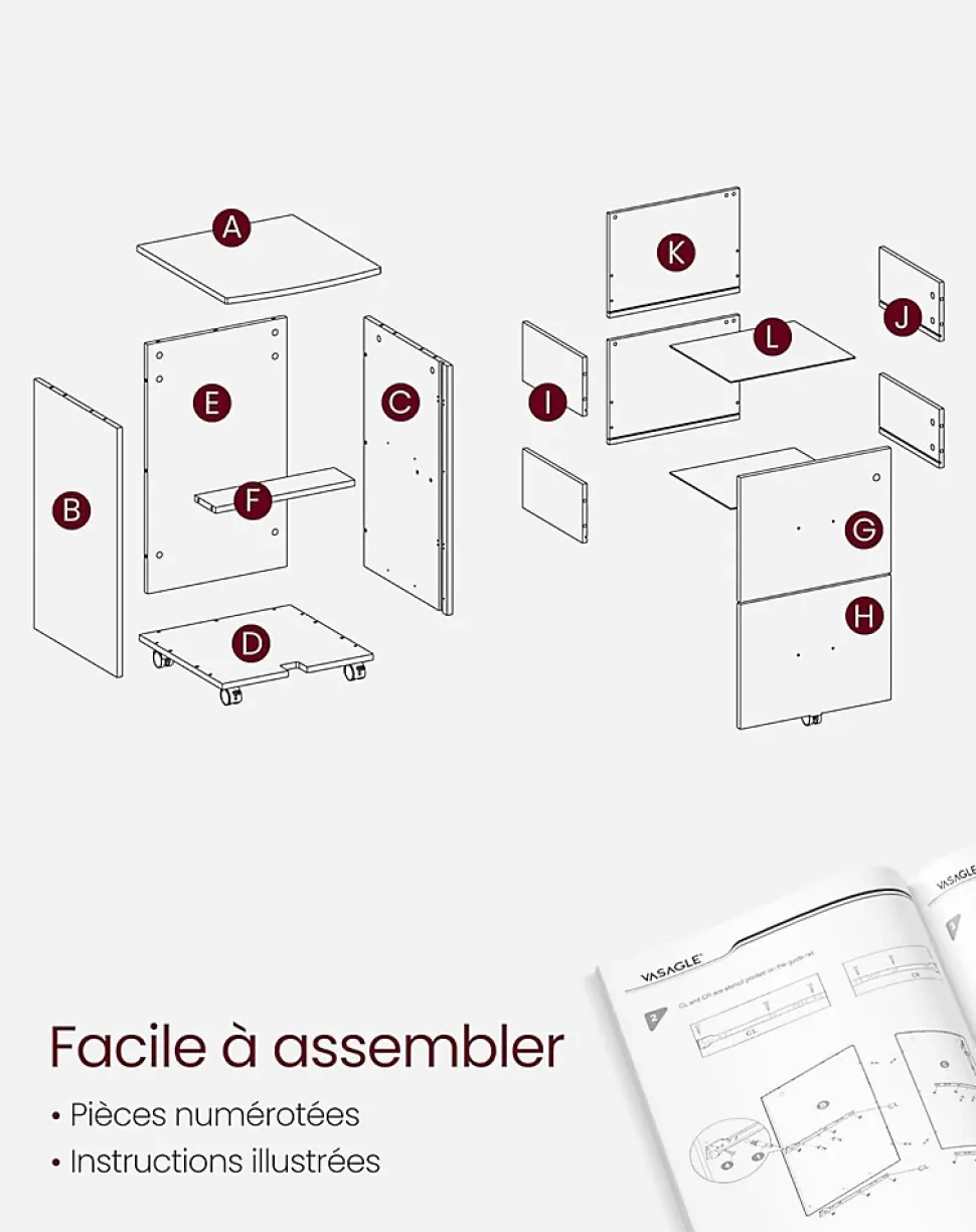 Caisson Mobile, Classeur, 2 Tiroirs, Support Imprimante Meuble de Bureau Verrouillable pour Documents au Format A4