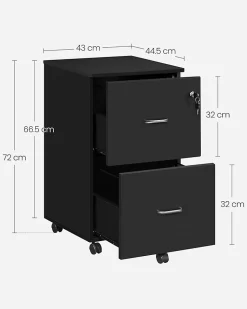Caisson Mobile, Classeur, 2 Tiroirs, Support Imprimante Meuble de Bureau Verrouillable pour Documents au Format A4