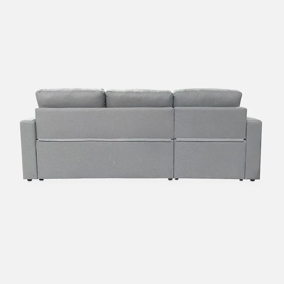 Canapé d'angle convertible en tissu gris clair - IDA - 3 places. fauteuil d'angle réversible coffre rangement lit modulable