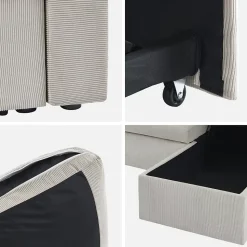 Canapé d'angle convertible en velours côtelé grège - IDA - 3 places. fauteuil d'angle réversible coffre rangement lit modulable