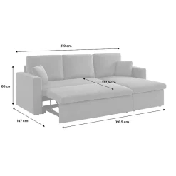 Canapé d'angle convertible en velours côtelé grège - IDA - 3 places. fauteuil d'angle réversible coffre rangement lit modulable