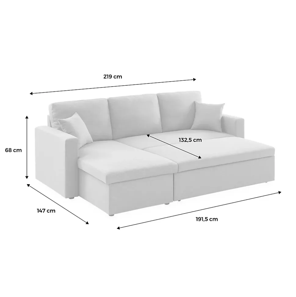 Canapé d'angle convertible en tissu noir - IDA - 3 places. fauteuil d'angle réversible coffre rangement lit modulable