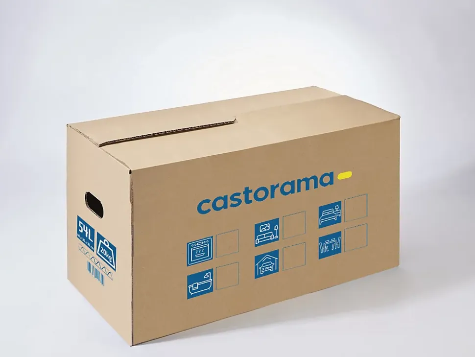 Carton de déménagement avec poignées 20 kg Mottez H. 30 x L. 60 x l. 30 cm, capacité 54 L