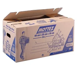 Carton de déménagement avec poignées 20 kg Mottez H. 30 x L. 60 x l. 30 cm, capacité 54 L vendu par 20 pièces