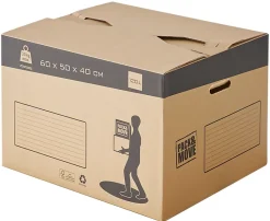 Carton de déménagement vendu par 10 sans adhésif avec poignées H. 40 x L. 60 x l. 50 cm, capacité 120 L Pack and Move