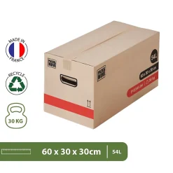 Cartons déménagement premium 54L (60 x 30 x 30 cm) et adhésifs offerts